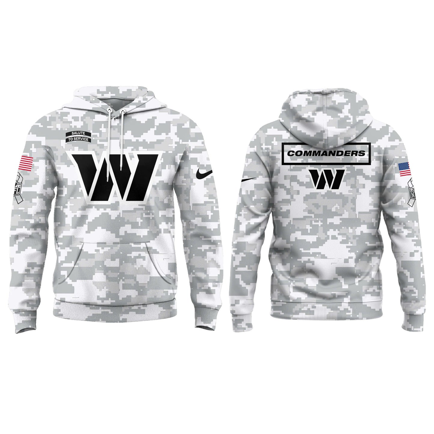 Washington Commanders Hoodie, Washington Commanders 2024 Salute to Service Club Fleece Pullover Arctic Camo Hoodie