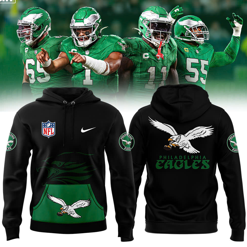 Premium Philadelphia Eagles Gear - Black Philadelphia Eagles Throwback Hoodie PE01