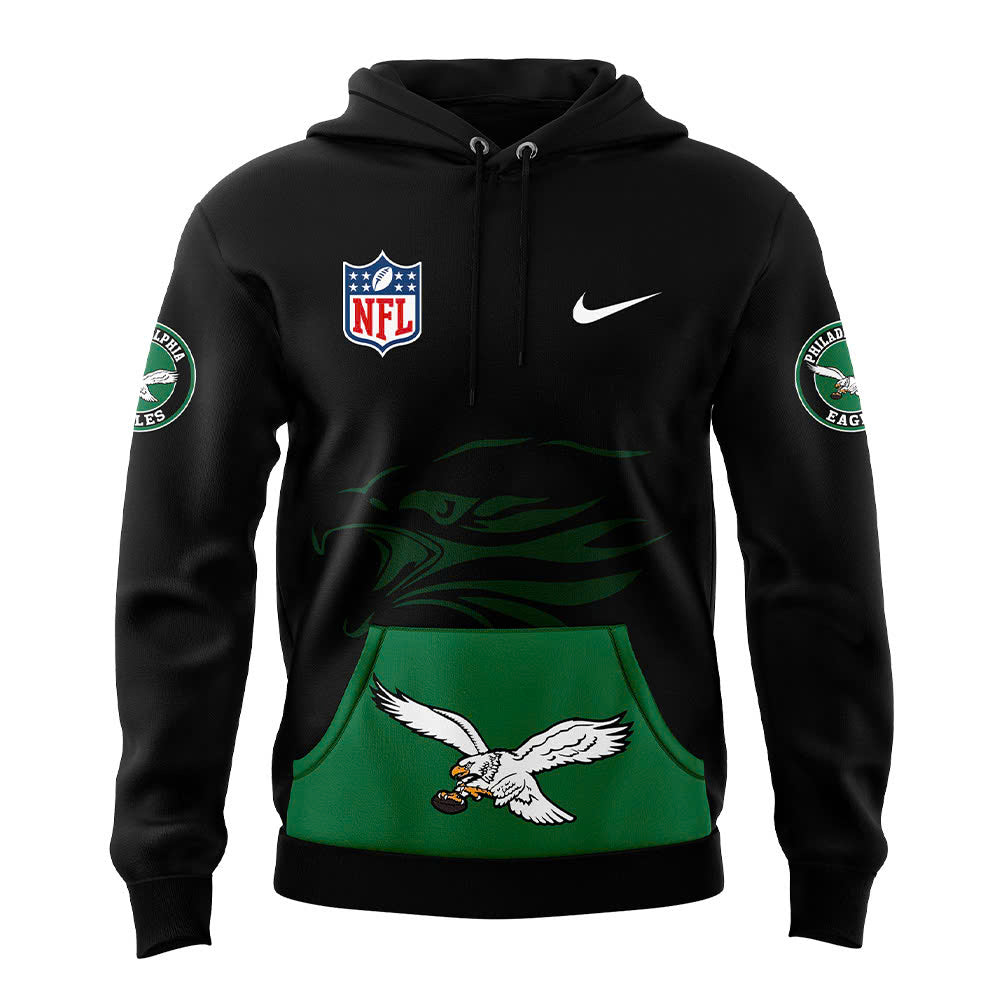 Premium Philadelphia Eagles Gear - Black Philadelphia Eagles Throwback Hoodie PE01