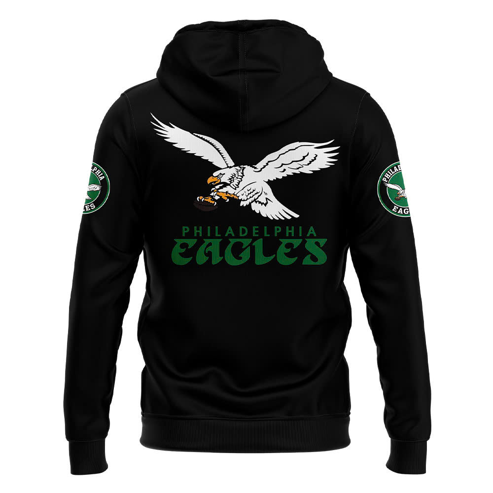 Premium Philadelphia Eagles Gear - Black Philadelphia Eagles Throwback Hoodie PE01