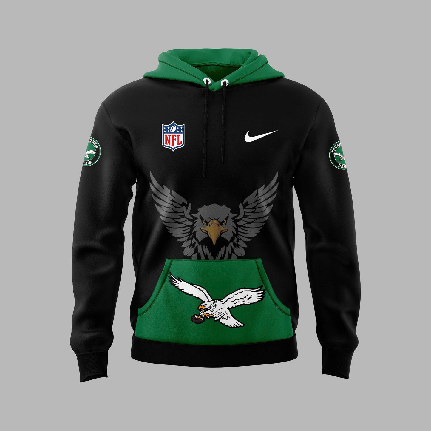 Premium Philadelphia Eagles Gear - Black-Green Philadelphia Eagles 2024 Throwback Hoodie PE04