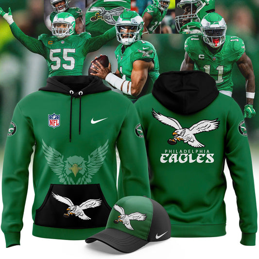 Premium Philadelphia Eagles Gear - Green Philadelphia Eagles 2024 Throwback Hoodie PE03