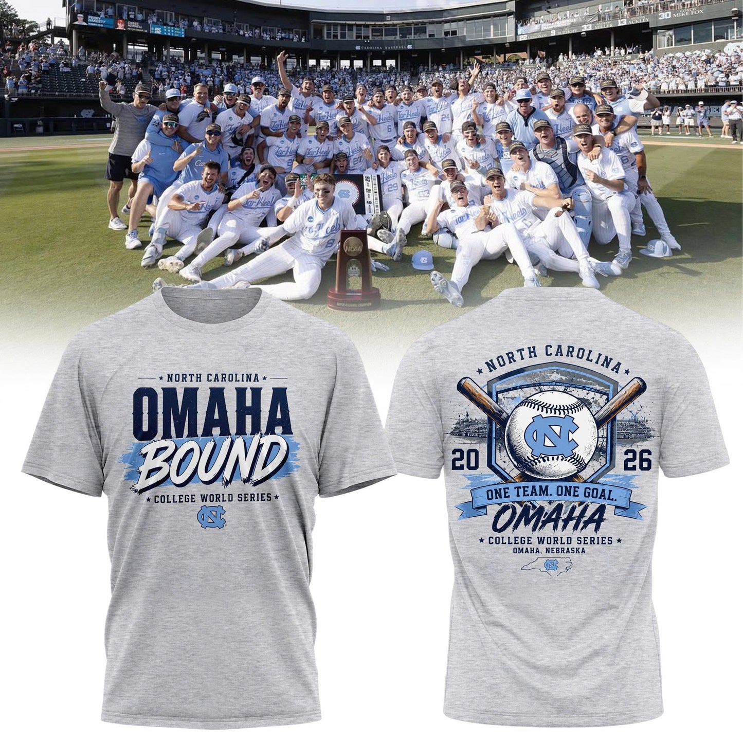 Diamond Heels -  Headed to Omaha - 2026 NCAA Baseball Men's College World Series T-Shirt