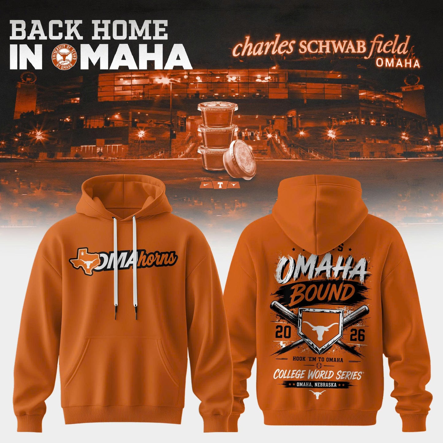 Texas Longhorn Baseball 2026 NCAA Baseball Men's College World Series Omahorns Hoodie